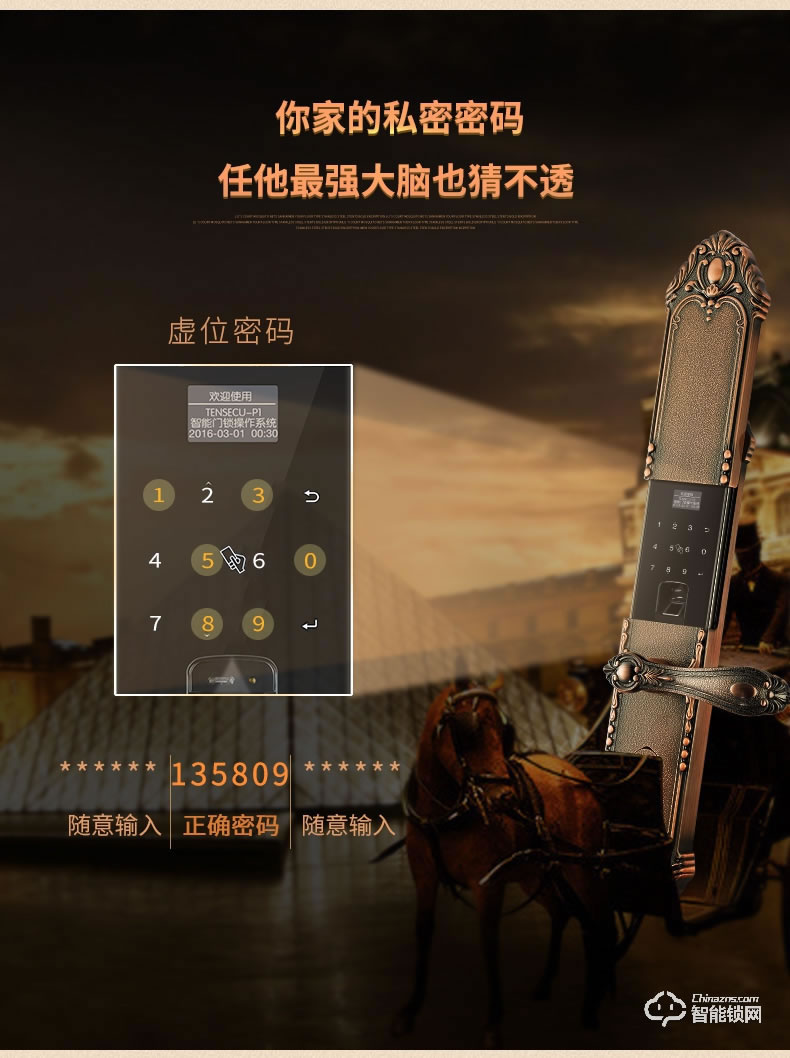 亞太天能智能鎖 F3歐式別墅防盜門智能鎖