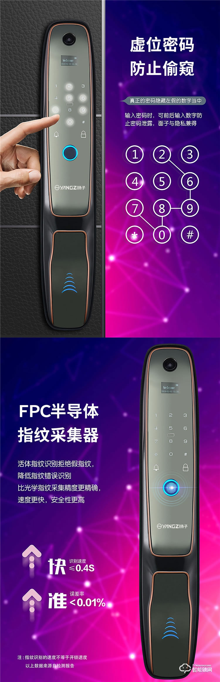 揚子智能鎖 M316全自動可視貓眼智能鎖