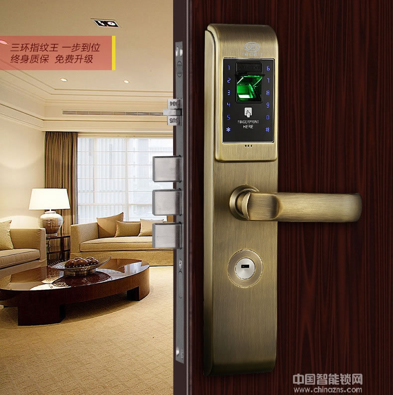 三環(huán)指紋鎖 全304不銹鋼智能鎖 防盜門入戶門密碼鎖