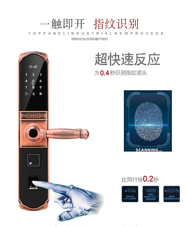卡多利亞指紋鎖 家用電子鎖防盜門鎖 云智能門鎖磁卡鎖