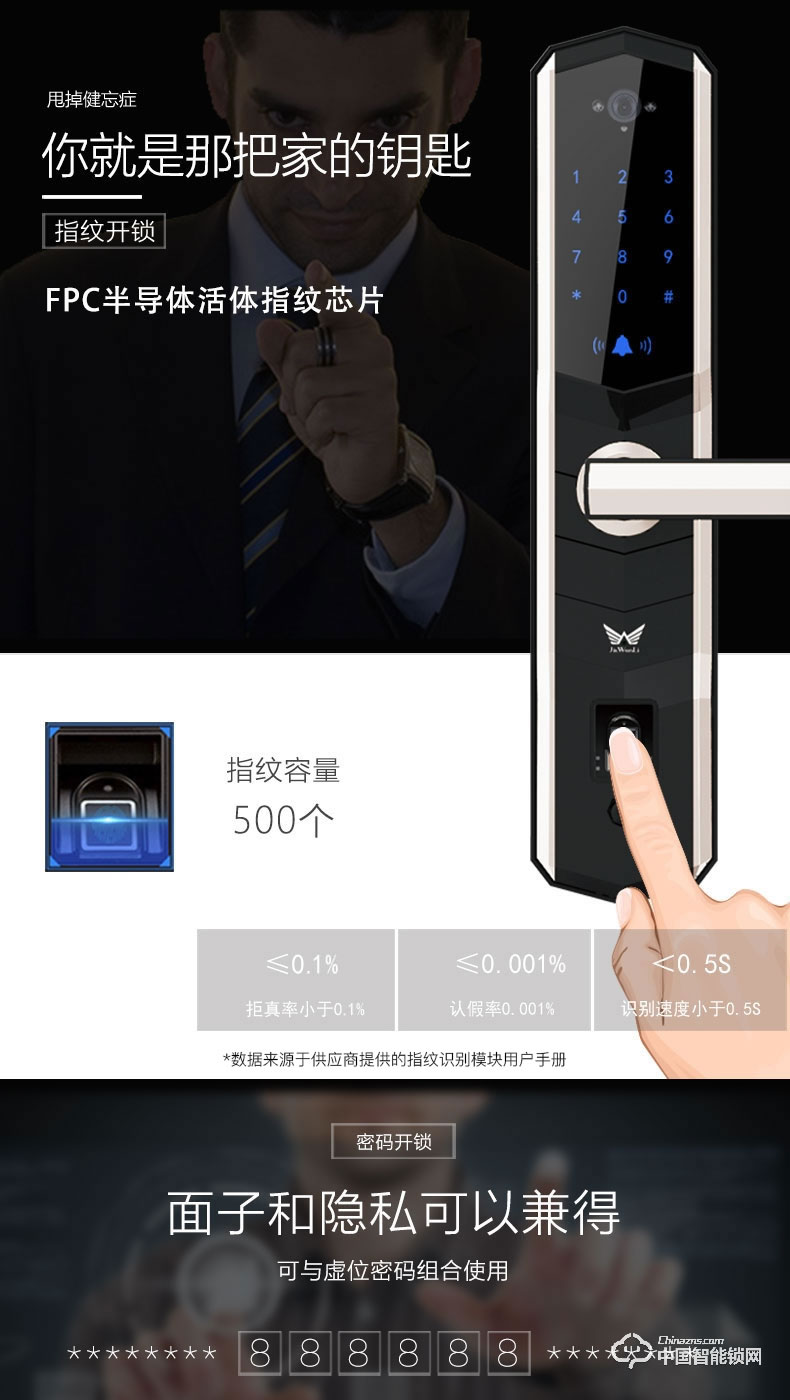 九萬(wàn)里智能鎖W100S 指紋鎖家用防盜門遠(yuǎn)程遙控密碼鎖