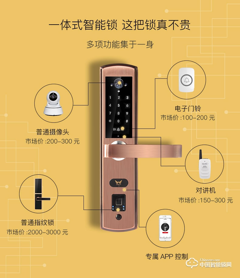 九萬里智能鎖W300 不銹鋼指紋密碼鎖家用防盜門鎖