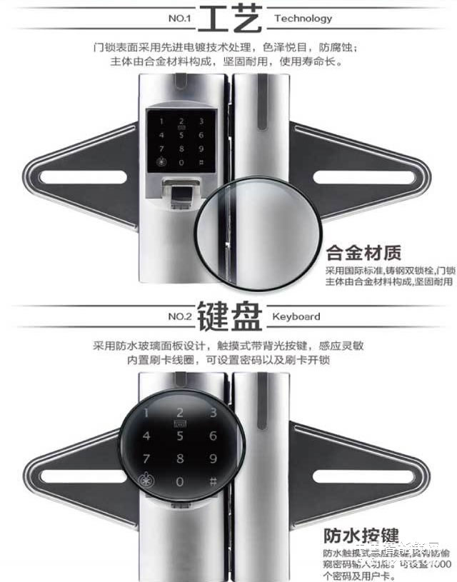 百思易智能玻璃門鎖D2120F 智能聯動/雙重認證