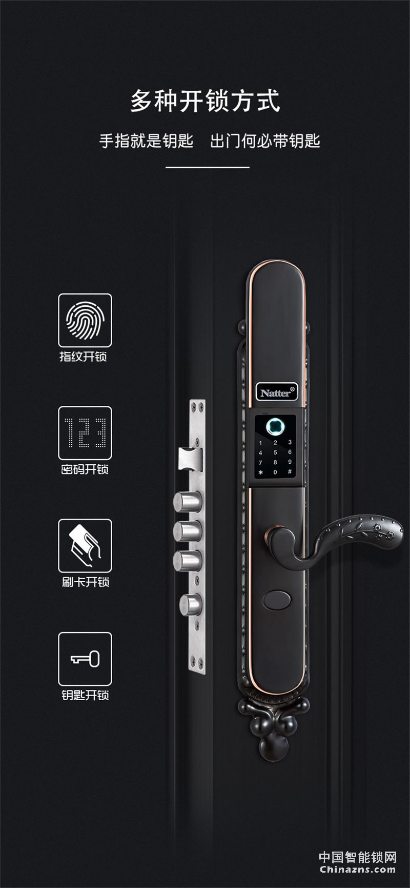 耐特豪華大銅門指紋鎖 安全防盜N5