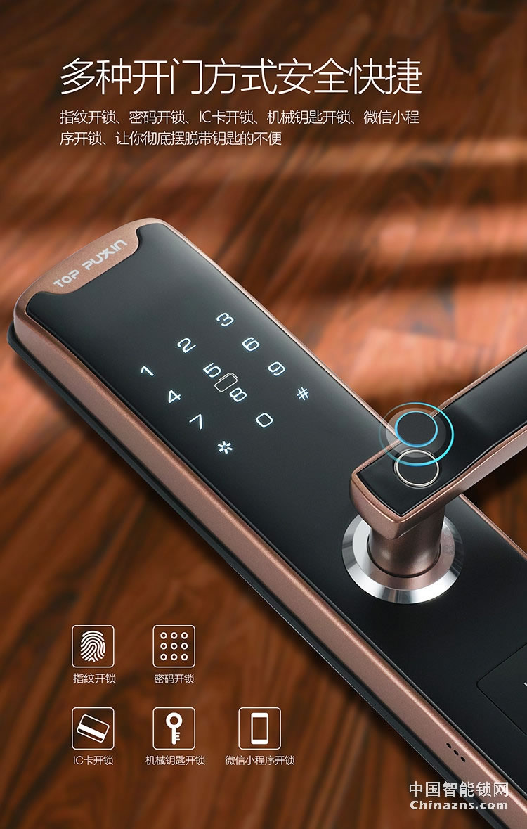 普鑫智能指紋密碼鎖 家用防盜門鎖 大門磁卡感應電子鎖