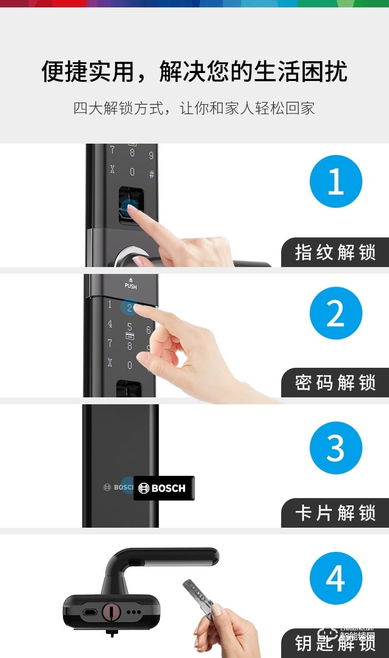 博世（bosch）智能鎖 ID80智能滑蓋指紋密碼鎖