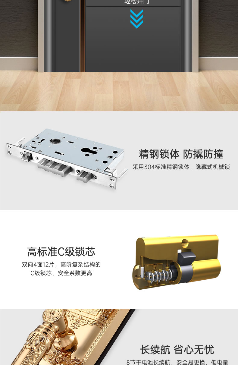 黑龍智能鎖 802別墅門指紋鎖家用防盜門鎖