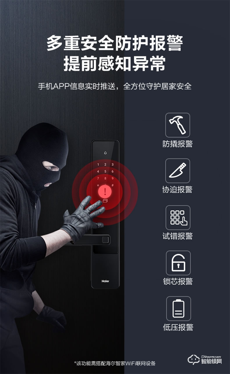 海爾智能鎖 E18直板式防盜門智能門鎖電子密碼鎖