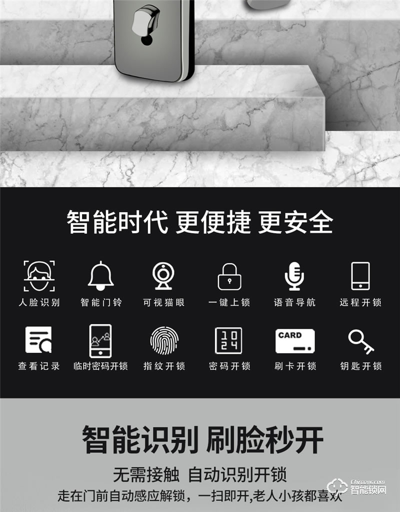 洛克曼G12智能鎖3D人臉識別 航空鋁合金材質(zhì)