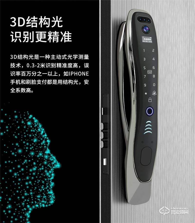 洛克曼G12智能鎖3D人臉識別 航空鋁合金材質(zhì)