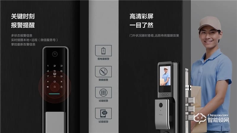 TCLAI大屏貓眼智能鎖K5C 密碼鎖電子鎖C級鎖芯遠(yuǎn)程開鎖