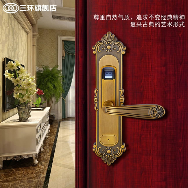 三環(huán)指紋鎖 寫字樓辦公室指紋鎖 臥室實(shí)木執(zhí)手門鎖