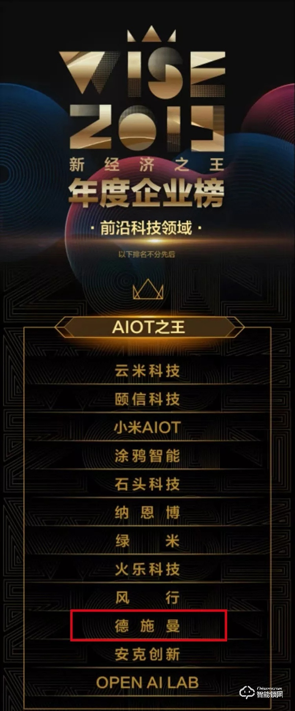 2019「新經濟之王」年度企業榜重磅發布 德施曼榮膺“AIOT之王”