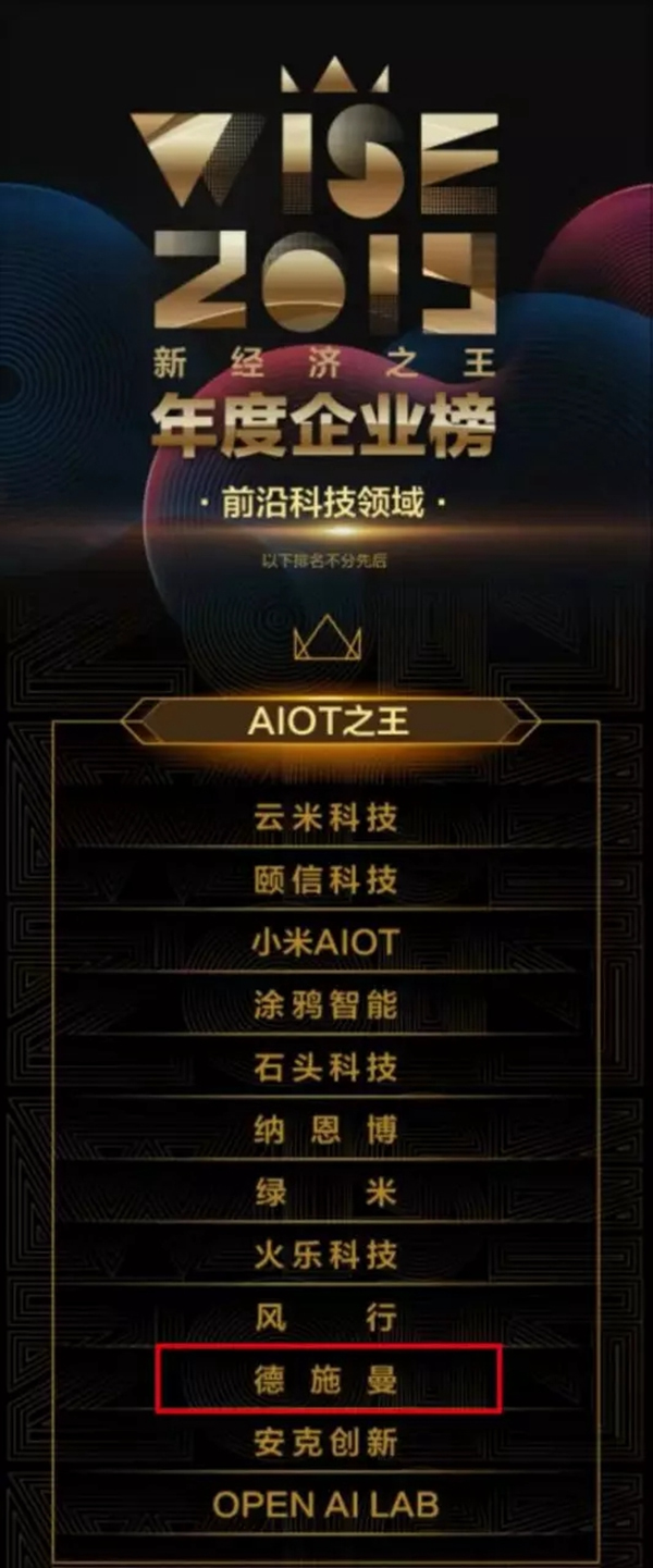 德施曼榮譽再加身 榮膺36氪2019年AIOT之王
