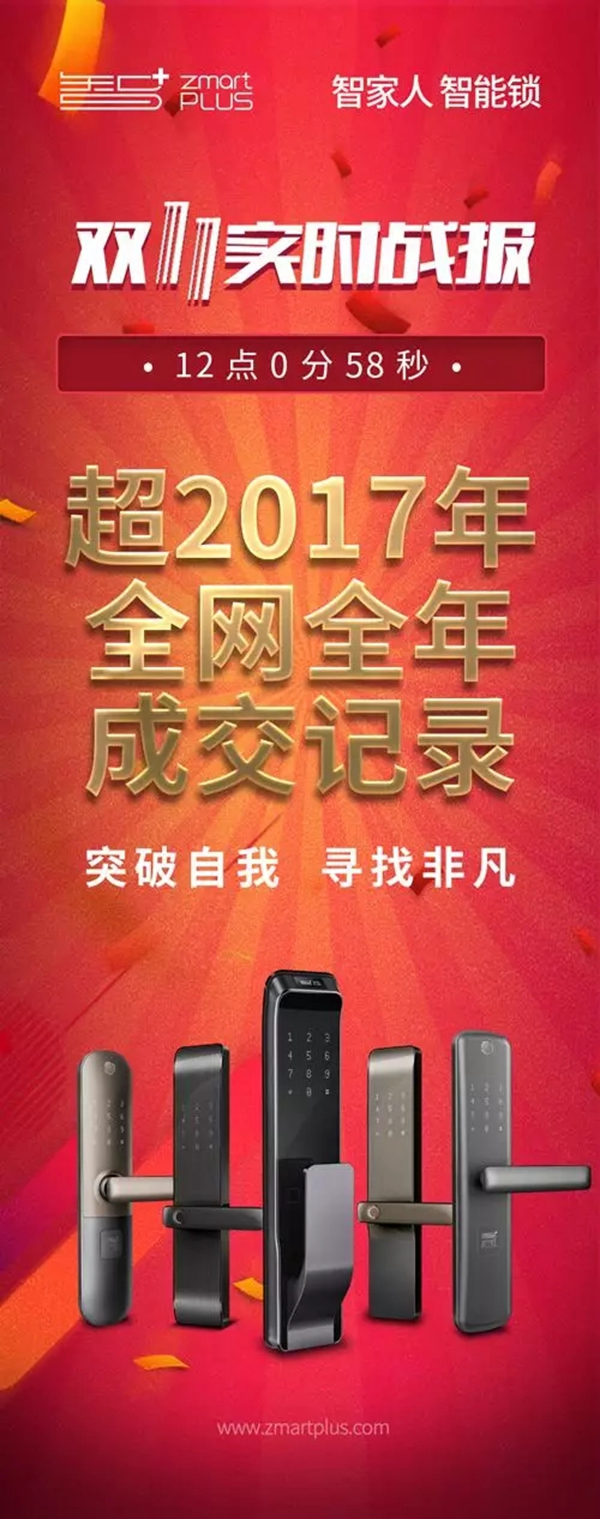 智家人智能鎖雙十一戰績出爐，勇奪電子鎖類目第三名