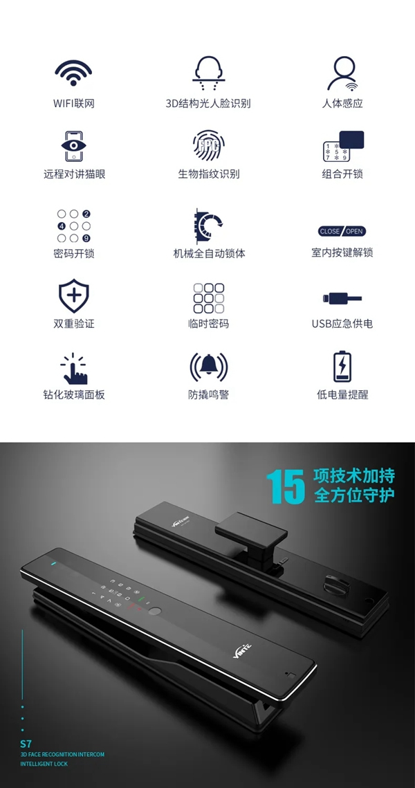 因特智能鎖新品·S7：3D人臉識別全功能對講鎖，耀目登場