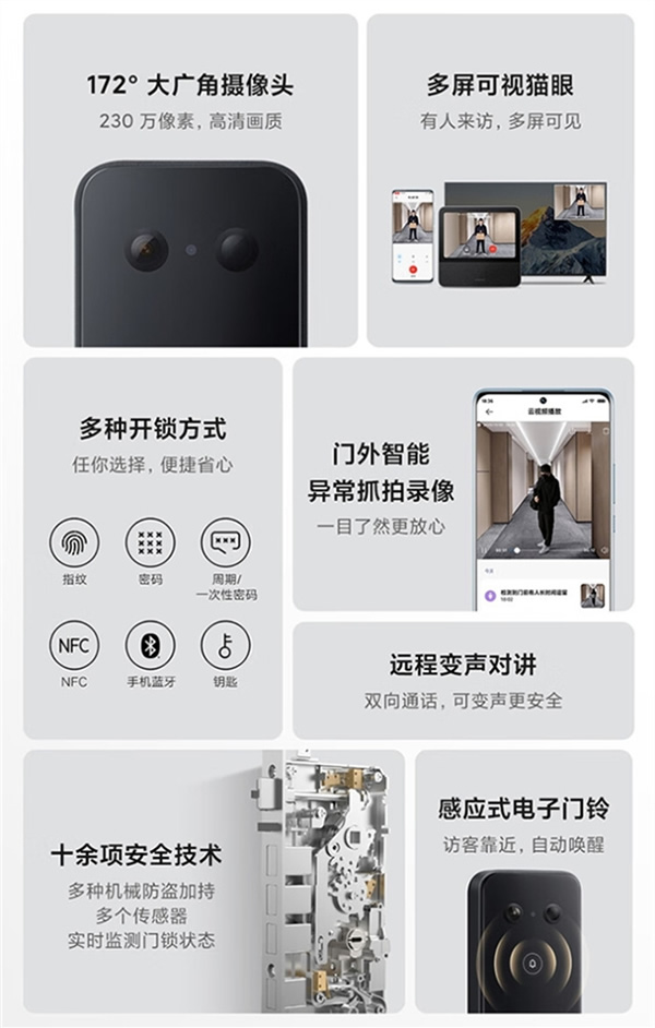 自帶可視對(duì)講！小米智能門鎖E20貓眼版發(fā)布：1299元